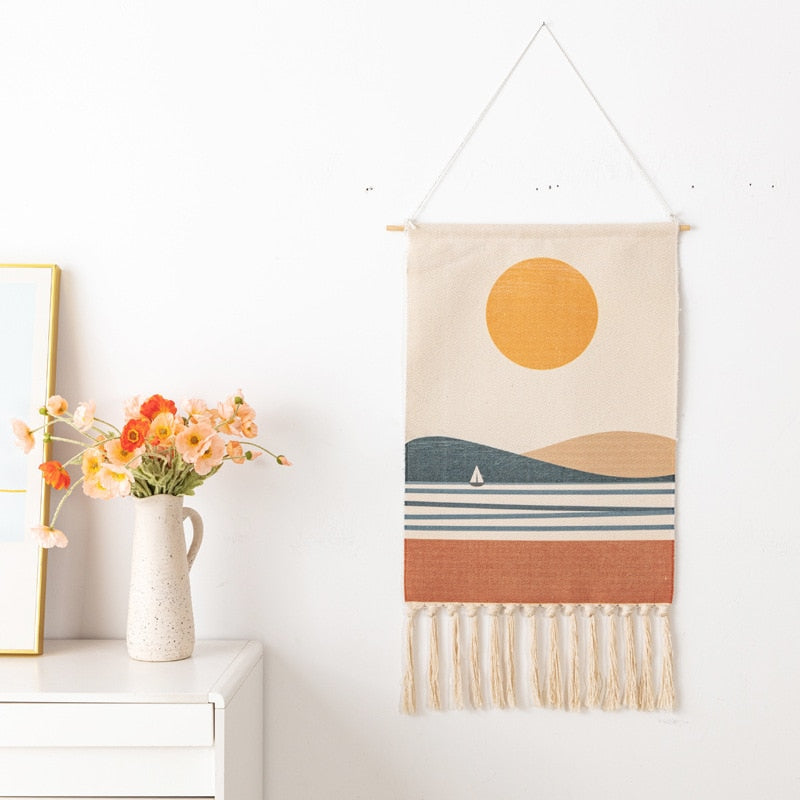 Boho Hanging Tapestry with Handmade Tassels Dorm Hotel Wall Hanging Cover Blanket Decor Fabric Home Stay Decoration Accessories